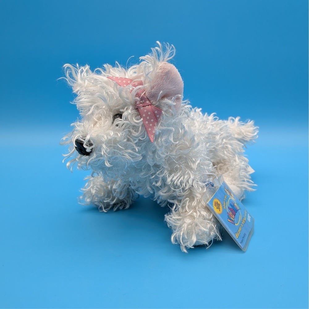 GANZ Webkinz 8" White Terrier Puppy Plush Dog Pink Bow HM106 Sealed Code
